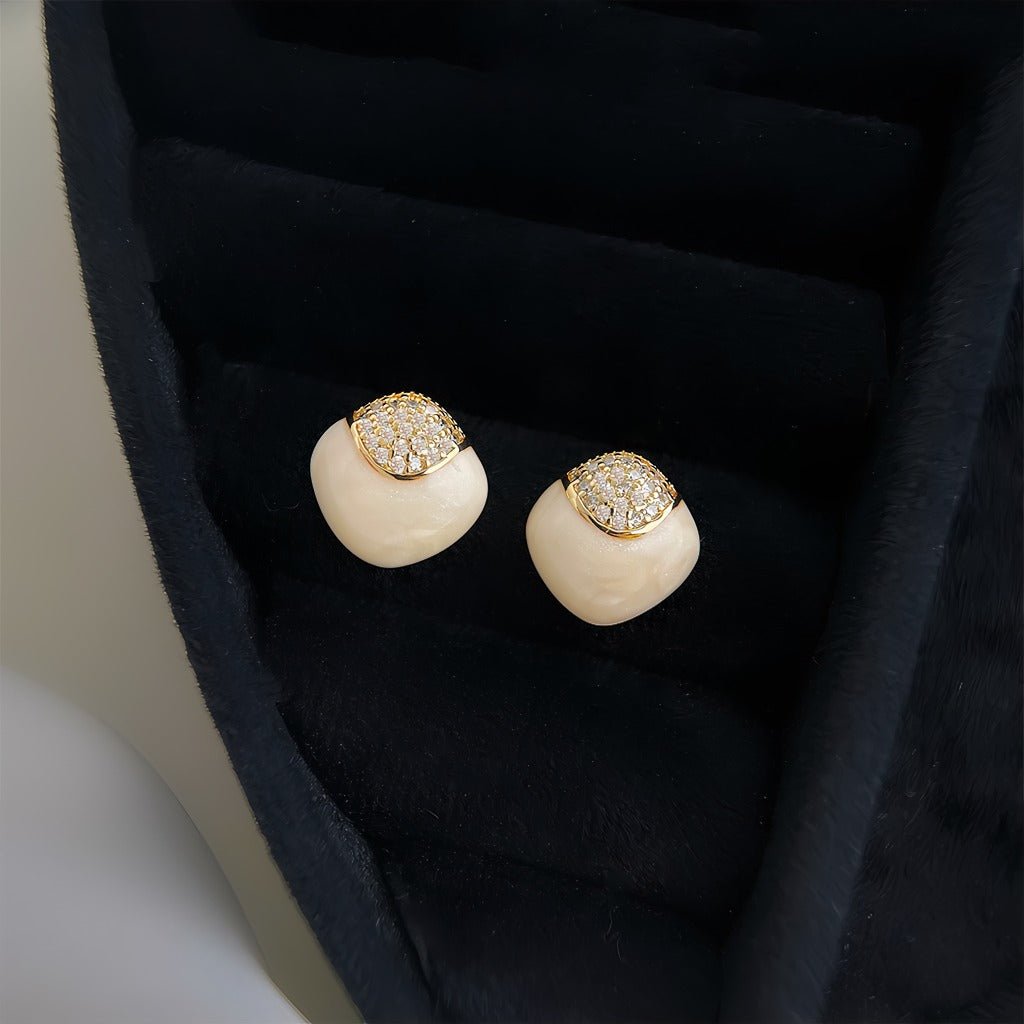 Cream Firkantet Geometrisk Øreringe – 14K Forgyldt & S925 Sølvnål - Lilla Villa