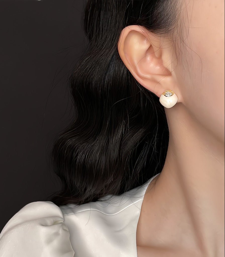 Cream Firkantet Geometrisk Øreringe – 14K Forgyldt & S925 Sølvnål - Lilla Villa