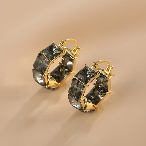 Elegant 14K Forgyldte Øreringe med Glas Zirkonia – Sekskantet Design - Lilla Villa