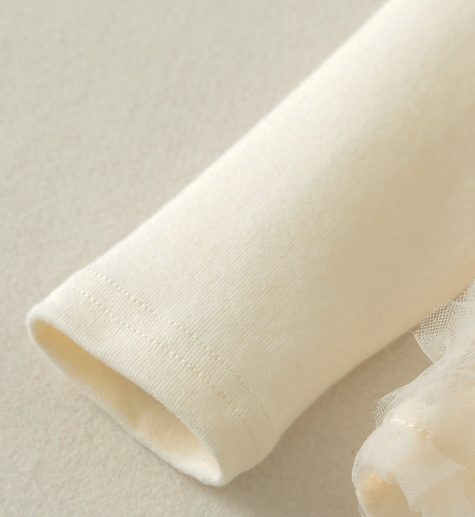 Elegant ivory blomsterkjole/body til baby med lange ærmer (0 - 18 mdr.) - Lilla Villa