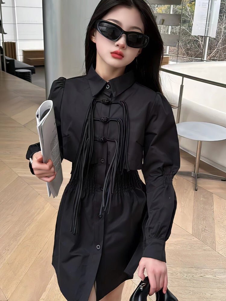 Elegant sort skjortekjole med knappedetaljer til piger (5 - 14 år) - Lilla Villa