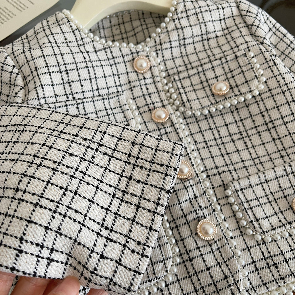 Elegant ternet tweed jakkesæt til piger (1 - 8 år) - Lilla Villa