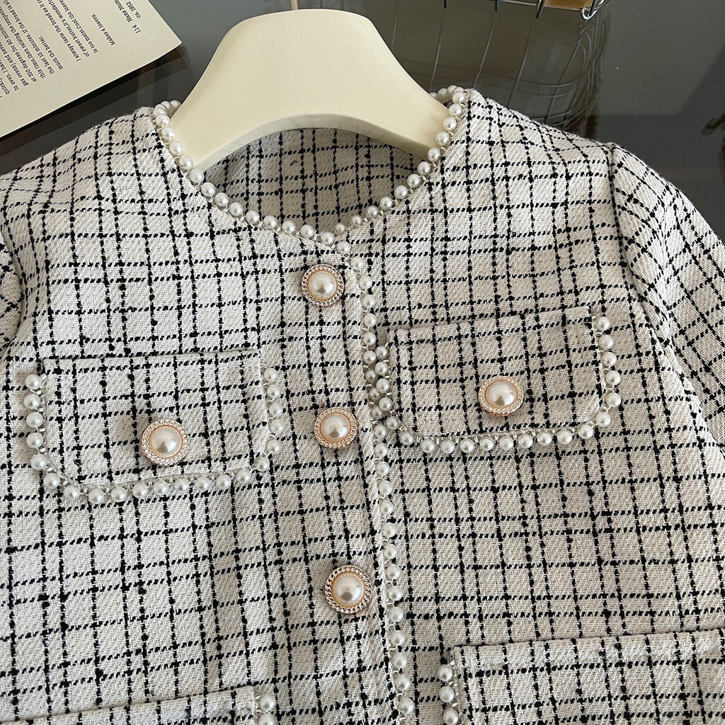 Elegant ternet tweed jakkesæt til piger (1 - 8 år) - Lilla Villa