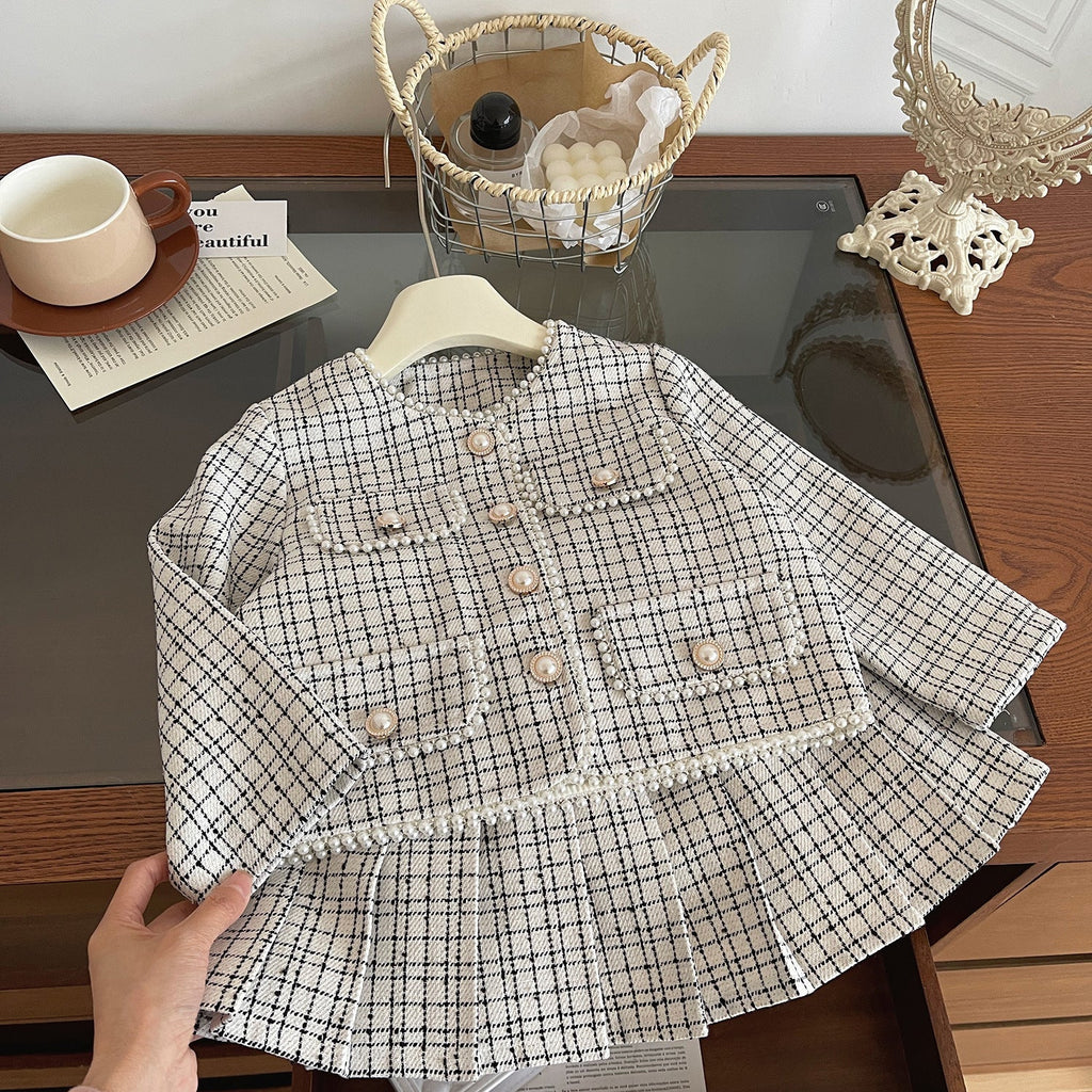 Elegant ternet tweed jakkesæt til piger (1 - 8 år) - Lilla Villa