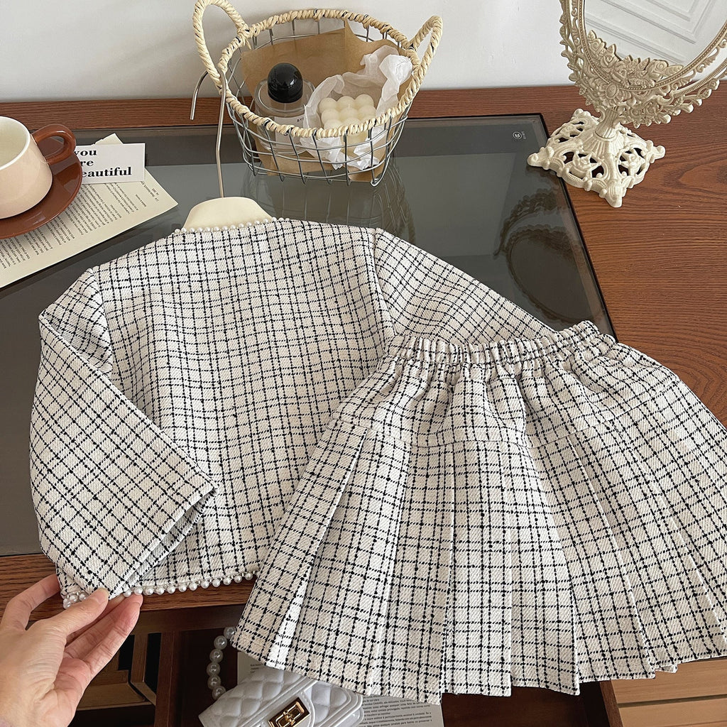 Elegant ternet tweed jakkesæt til piger (1 - 8 år) - Lilla Villa