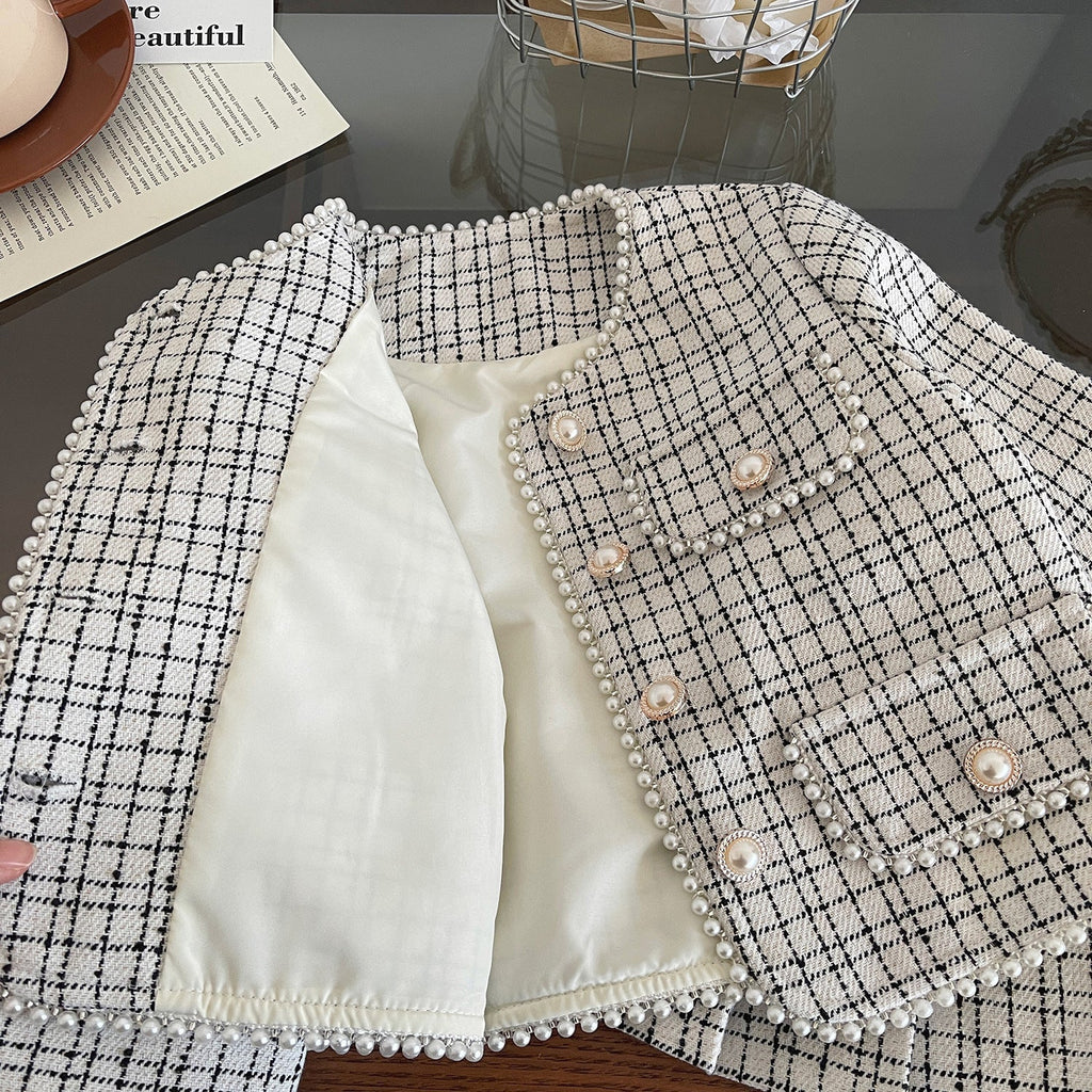 Elegant ternet tweed jakkesæt til piger (1 - 8 år) - Lilla Villa
