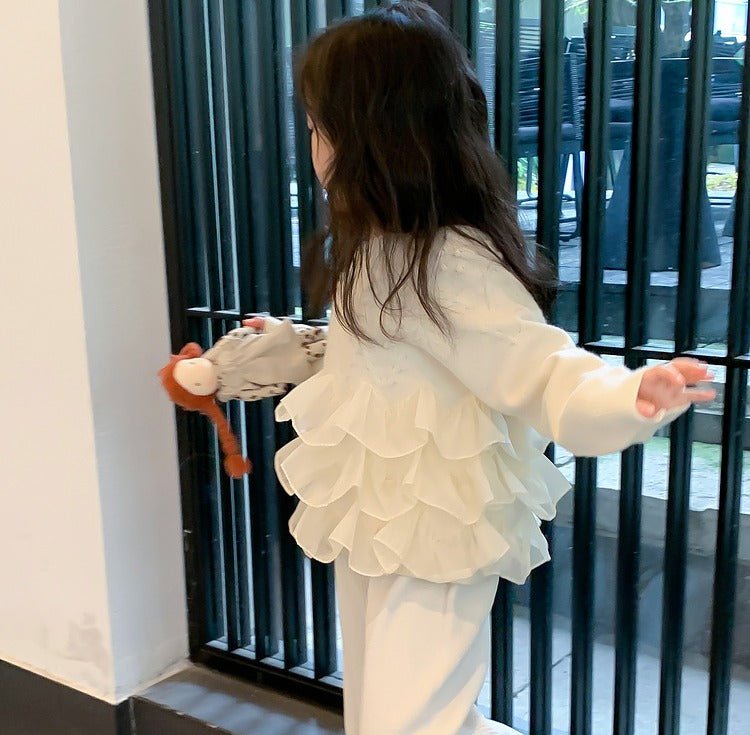 Elegante børnesweater med flæsedetaljer til piger(1 - 12år) - Lilla Villa