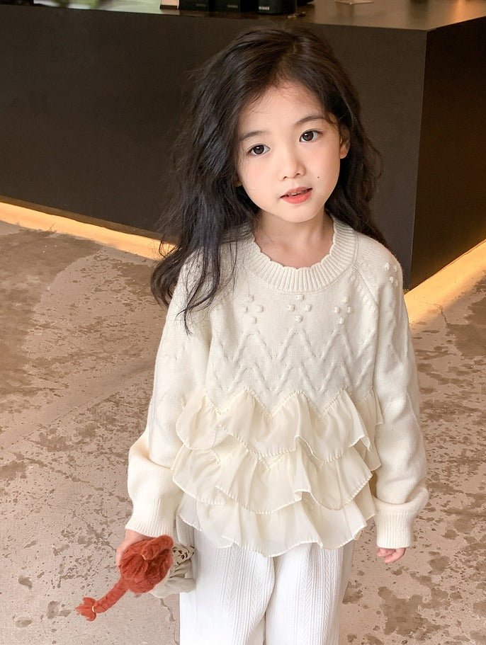 Elegante børnesweater med flæsedetaljer til piger(1 - 12år) - Lilla Villa