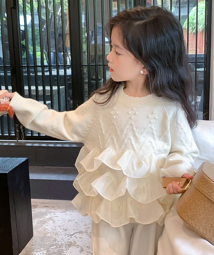 Elegante børnesweater med flæsedetaljer til piger(1 - 12år) - Lilla Villa