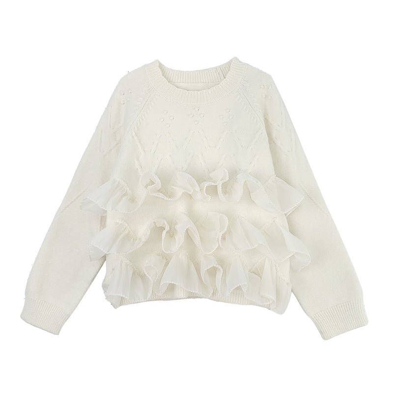 Elegante børnesweater med flæsedetaljer til piger(1 - 12år) - Lilla Villa