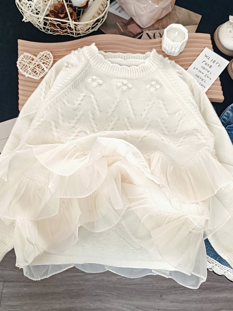 Elegante børnesweater med flæsedetaljer til piger(1 - 12år) - Lilla Villa