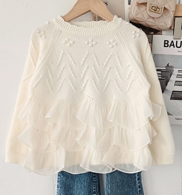 Elegante børnesweater med flæsedetaljer til piger(1 - 12år) - Lilla Villa