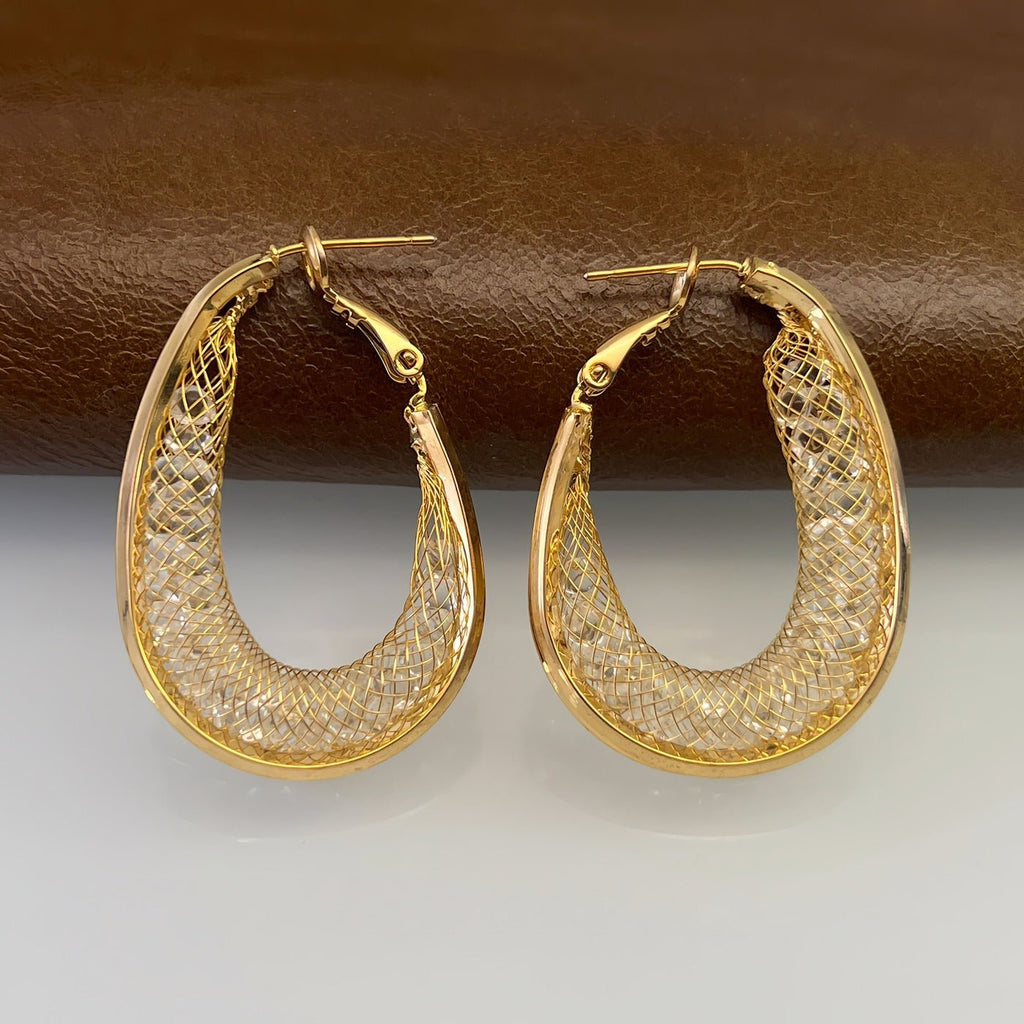 Flettet Oval Hoop Øreringe – 14K Forgyldt Design med Indlagte Zirkonia & 925 Sølv Nål - Lilla Villa