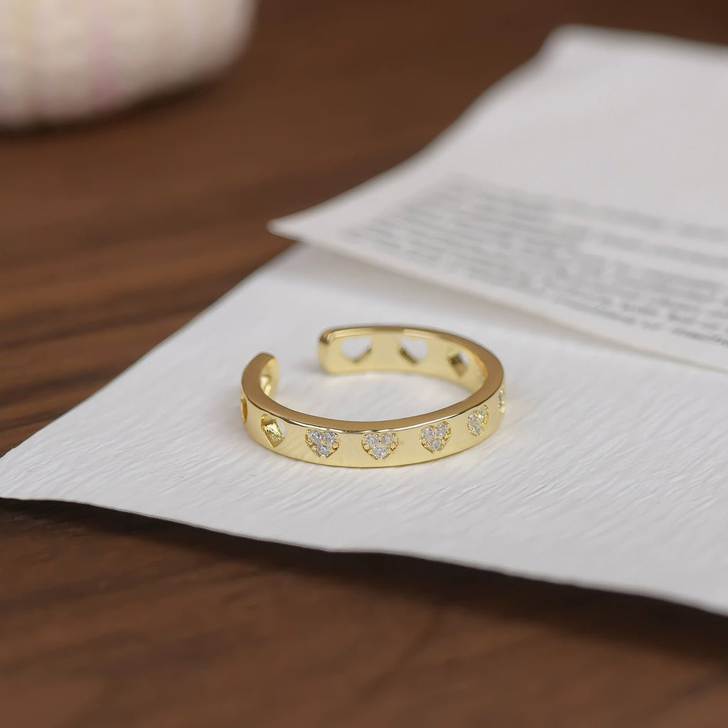 Forgyldt 14K Åben Ring med Micro‑Zirkonia – Elegant og Justerbar - Lilla Villa