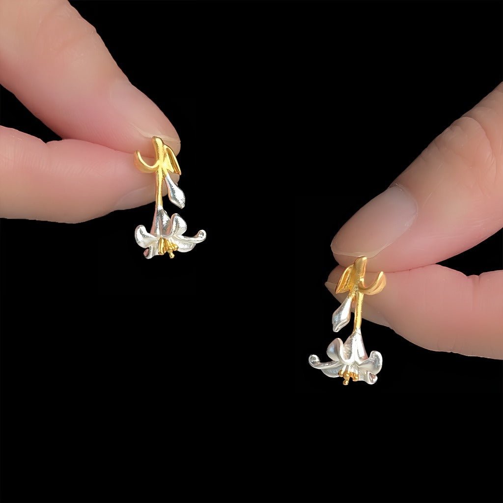 Fransk inspireret dobbeltfarvet blomst Øreringe med 14K Forgyldt & 925 Sølv Nål - Lilla Villa