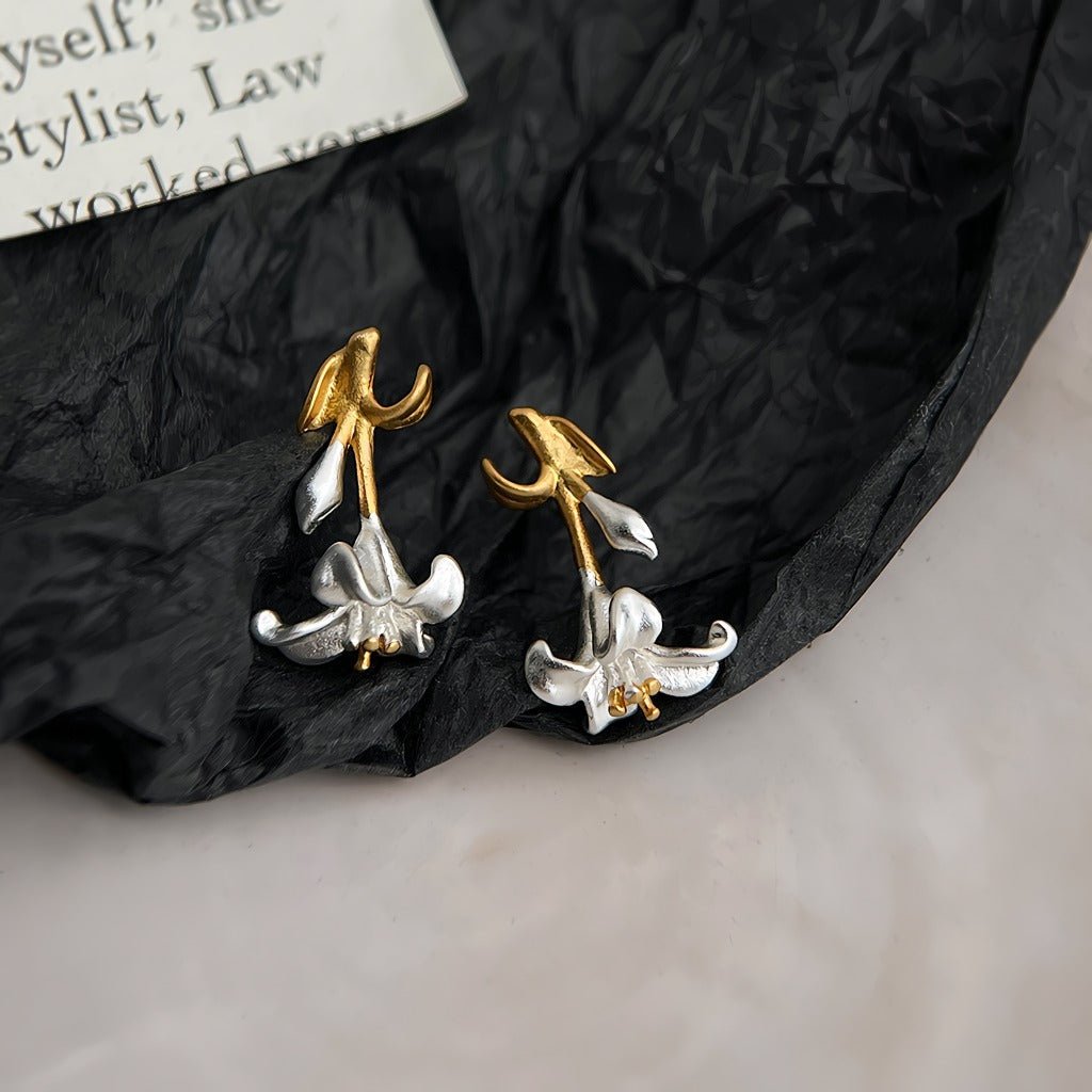 Fransk inspireret dobbeltfarvet blomst Øreringe med 14K Forgyldt & 925 Sølv Nål - Lilla Villa