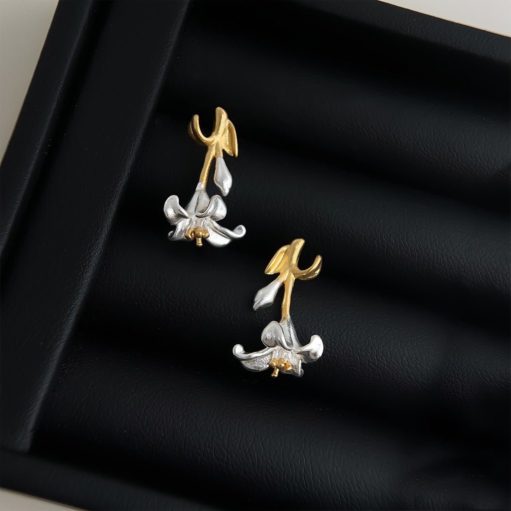 Fransk inspireret dobbeltfarvet blomst Øreringe med 14K Forgyldt & 925 Sølv Nål - Lilla Villa