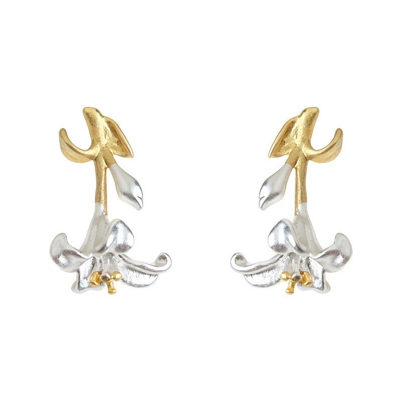 Fransk inspireret dobbeltfarvet blomst Øreringe med 14K Forgyldt & 925 Sølv Nål - Lilla Villa