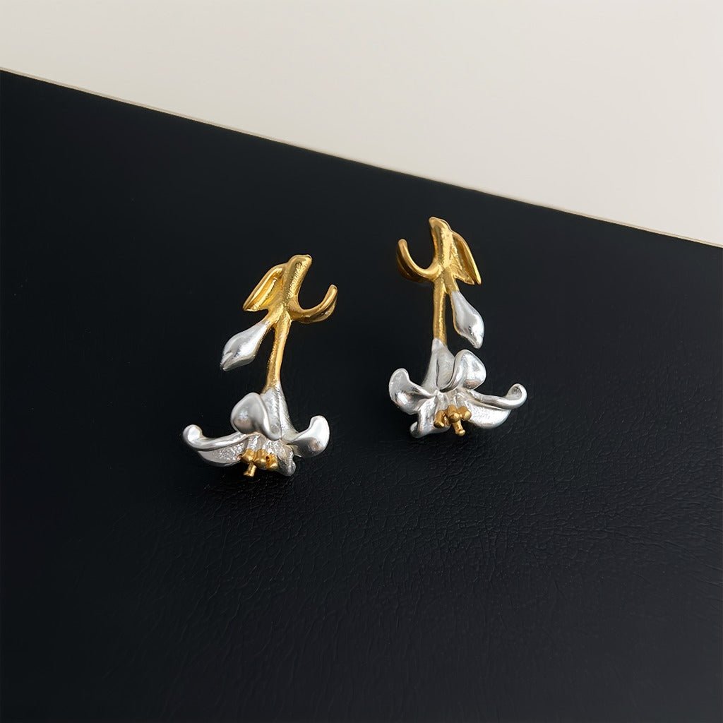 Fransk inspireret dobbeltfarvet blomst Øreringe med 14K Forgyldt & 925 Sølv Nål - Lilla Villa