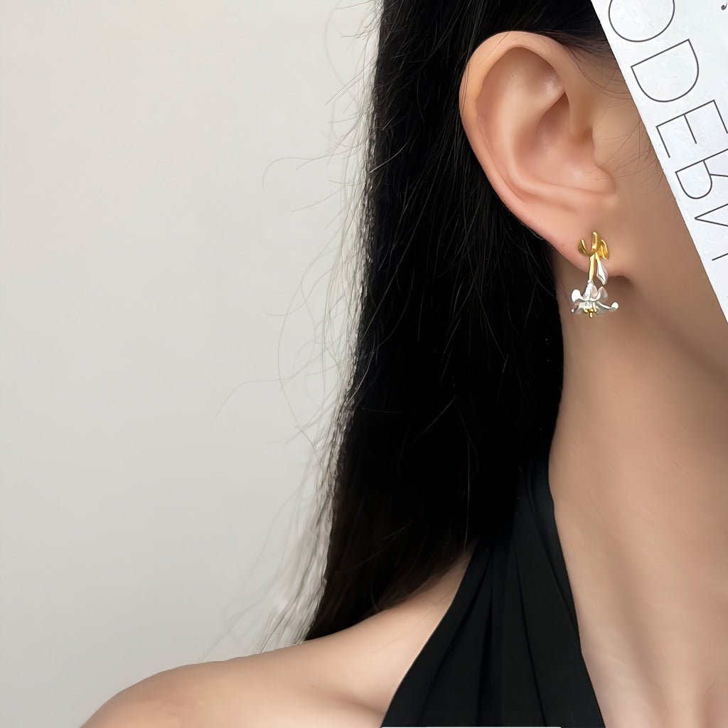 Fransk inspireret dobbeltfarvet blomst Øreringe med 14K Forgyldt & 925 Sølv Nål - Lilla Villa