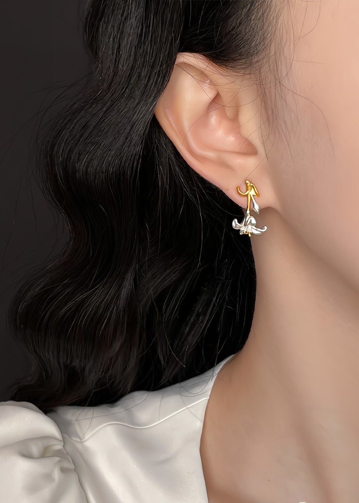 Fransk inspireret dobbeltfarvet blomst Øreringe med 14K Forgyldt & 925 Sølv Nål - Lilla Villa