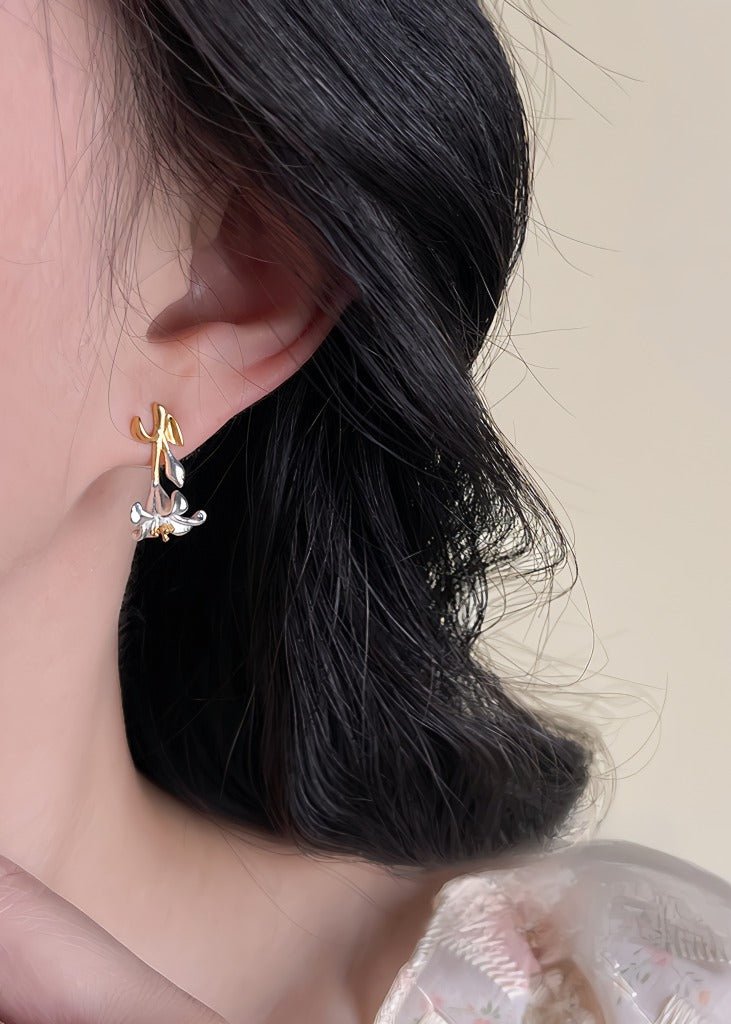 Fransk inspireret dobbeltfarvet blomst Øreringe med 14K Forgyldt & 925 Sølv Nål - Lilla Villa