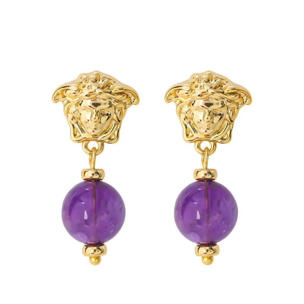 Fransk Vintage 925 Sølv Nål 14K Forgyldt Øreringe med Lilla Krystal – Elegant & Unikt Design - Lilla Villa