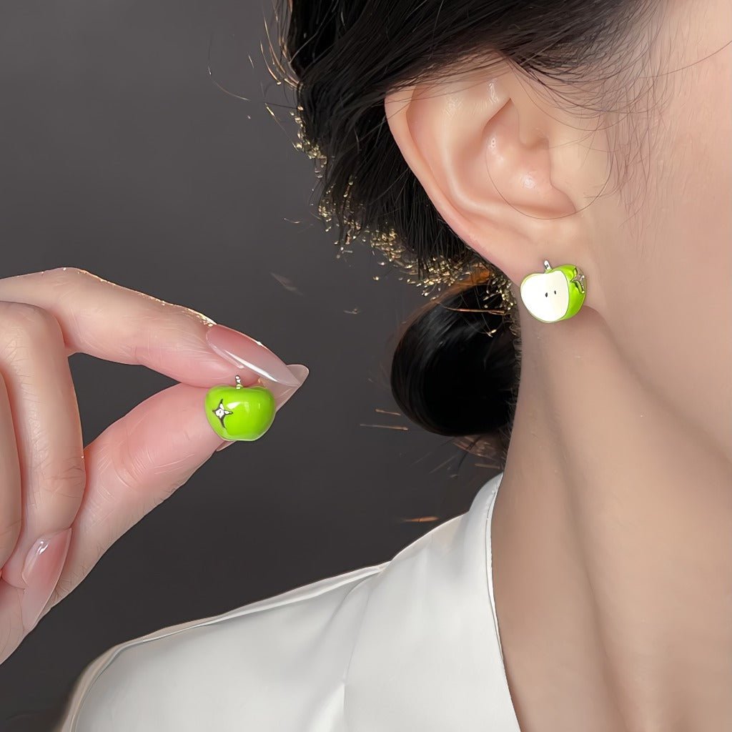 Grøn Æble Øreringe – 14K Hvidguld Belagt & S925 sølvnål - Lilla Villa