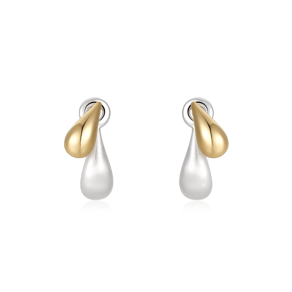 Hvid og guld dobbeltfarvet for - og bagbærbar forgyldt dråbeøreringe - Lilla Villa