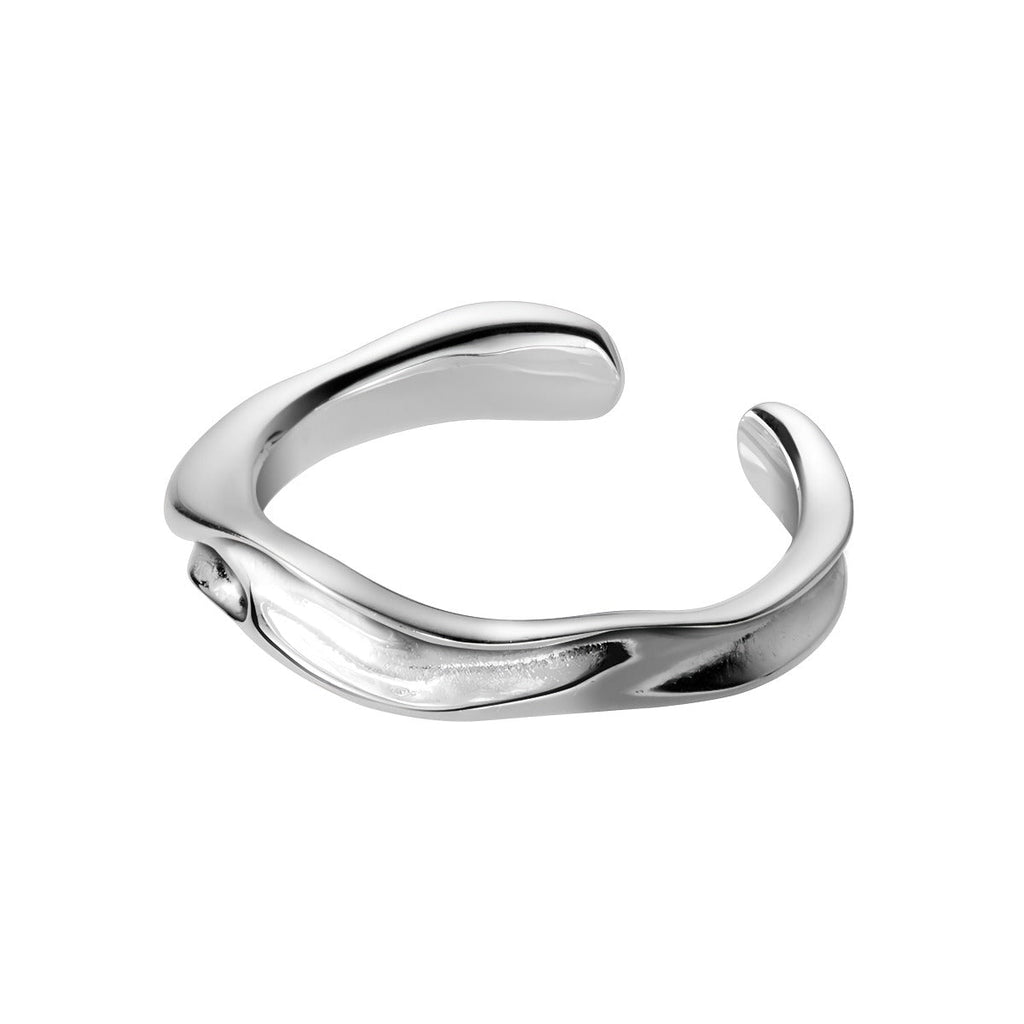 Hvidguld belagt elegant uregelmæssig tekstur justerbar ring - Lilla Villa