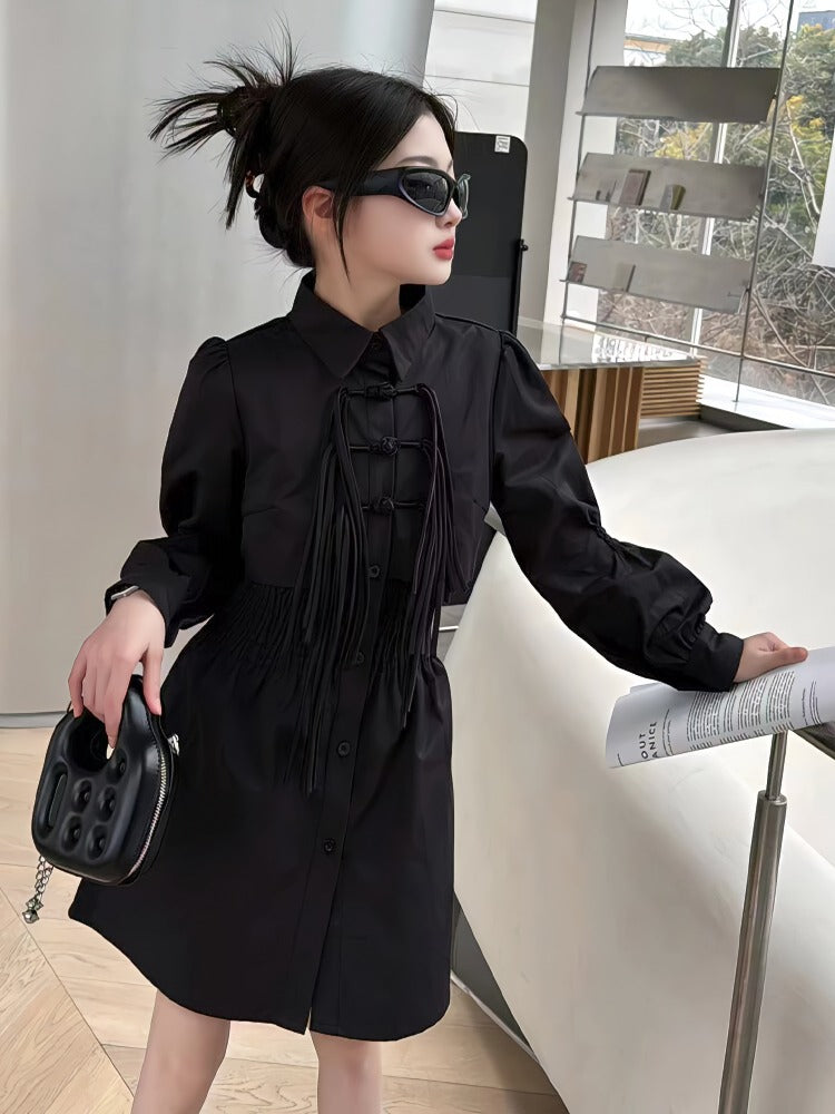 Elegant sort skjortekjole med knappedetaljer til piger (5-16 år)