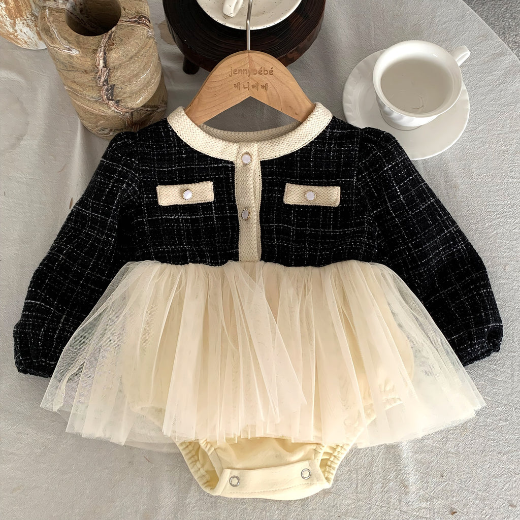 Stilfuld og elegant baby kjole/body med tylskørt (0-18 mdr.)