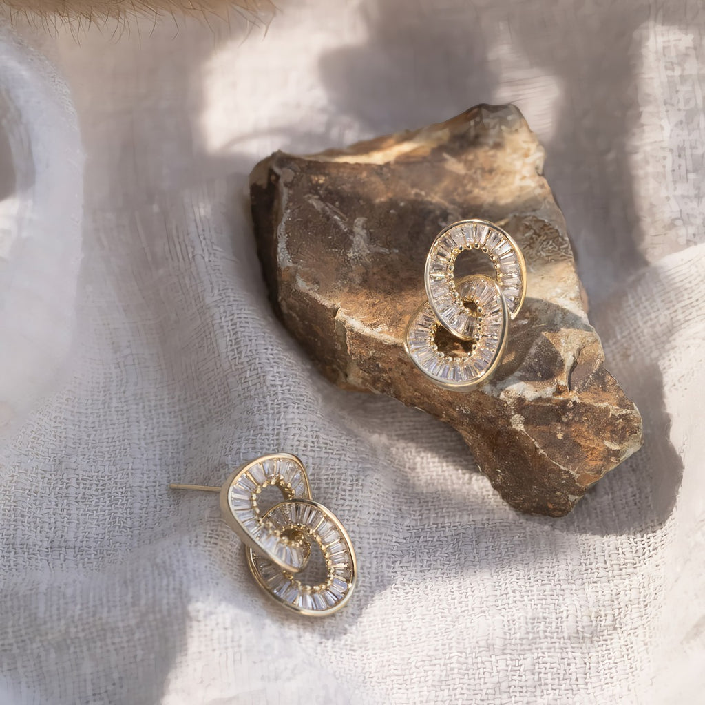 18K guldforgyldte 925 sølvnåle 3D dobbelte geometriske hulmønstrede runde øreringe