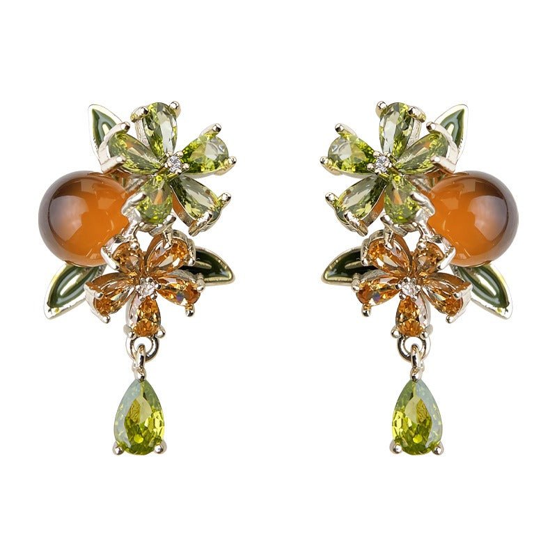 Kakiblomst Øreringe – Vintage Blomsterdesign med 14K Forgyldt & 925 Sølv Nål - Lilla Villa