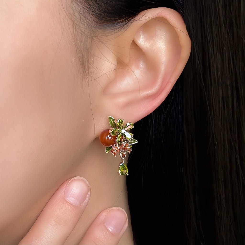 Kakiblomst Øreringe – Vintage Blomsterdesign med 14K Forgyldt & 925 Sølv Nål - Lilla Villa