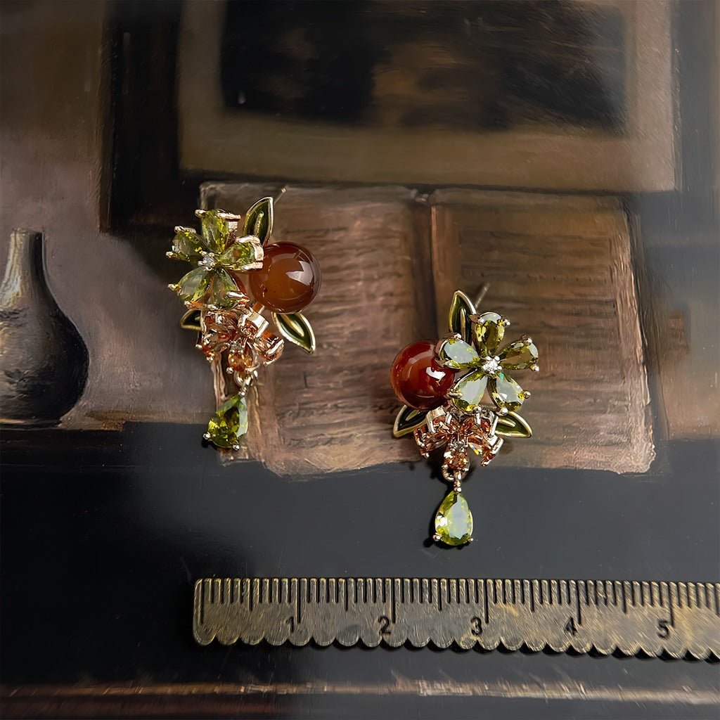 Kakiblomst Øreringe – Vintage Blomsterdesign med 14K Forgyldt & 925 Sølv Nål - Lilla Villa