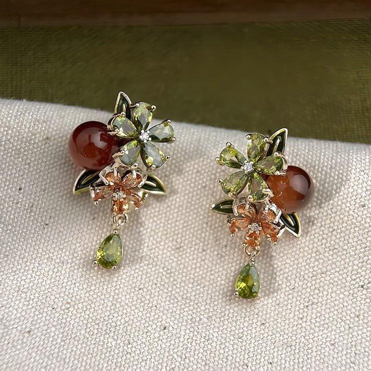 Kakiblomst Øreringe – Vintage Blomsterdesign med 14K Forgyldt & 925 Sølv Nål - Lilla Villa