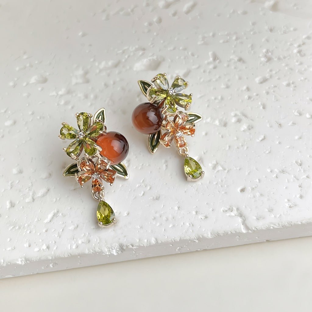 Kakiblomst Øreringe – Vintage Blomsterdesign med 14K Forgyldt & 925 Sølv Nål - Lilla Villa