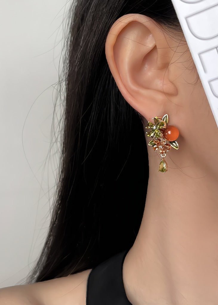 Kakiblomst Øreringe – Vintage Blomsterdesign med 14K Forgyldt & 925 Sølv Nål - Lilla Villa