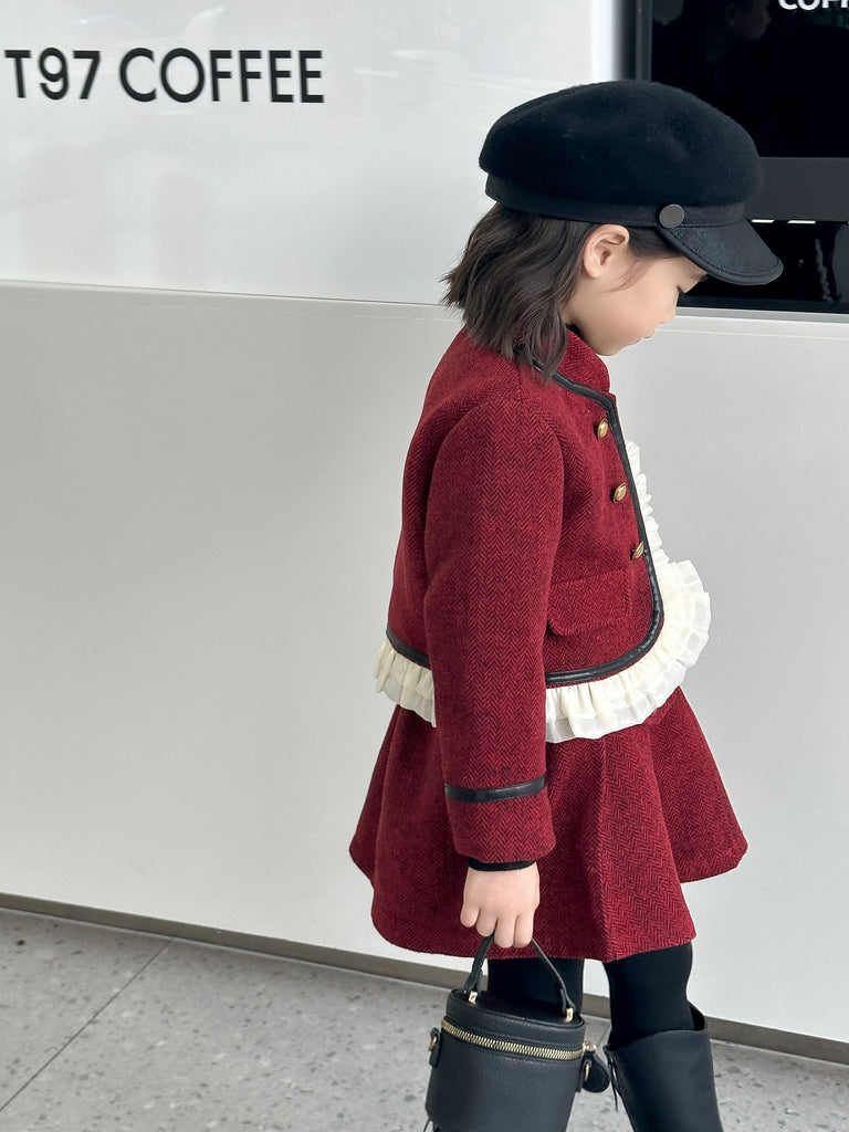 Klassiske elegant rødvin jakkesæt til piger(1 - 12år) - Lilla Villa