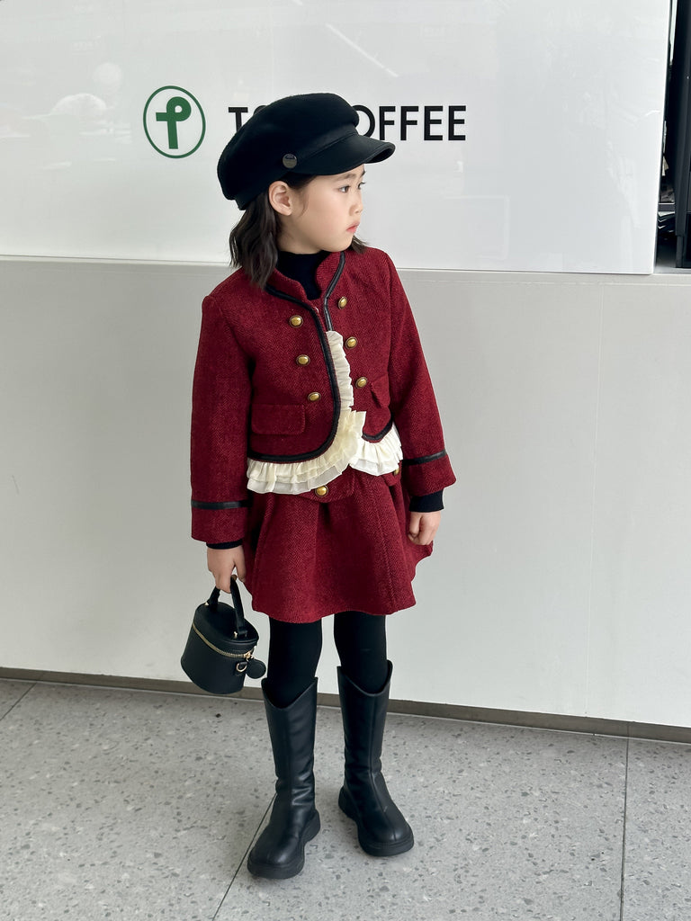 Klassiske elegant rødvin jakkesæt til piger(1 - 12år) - Lilla Villa