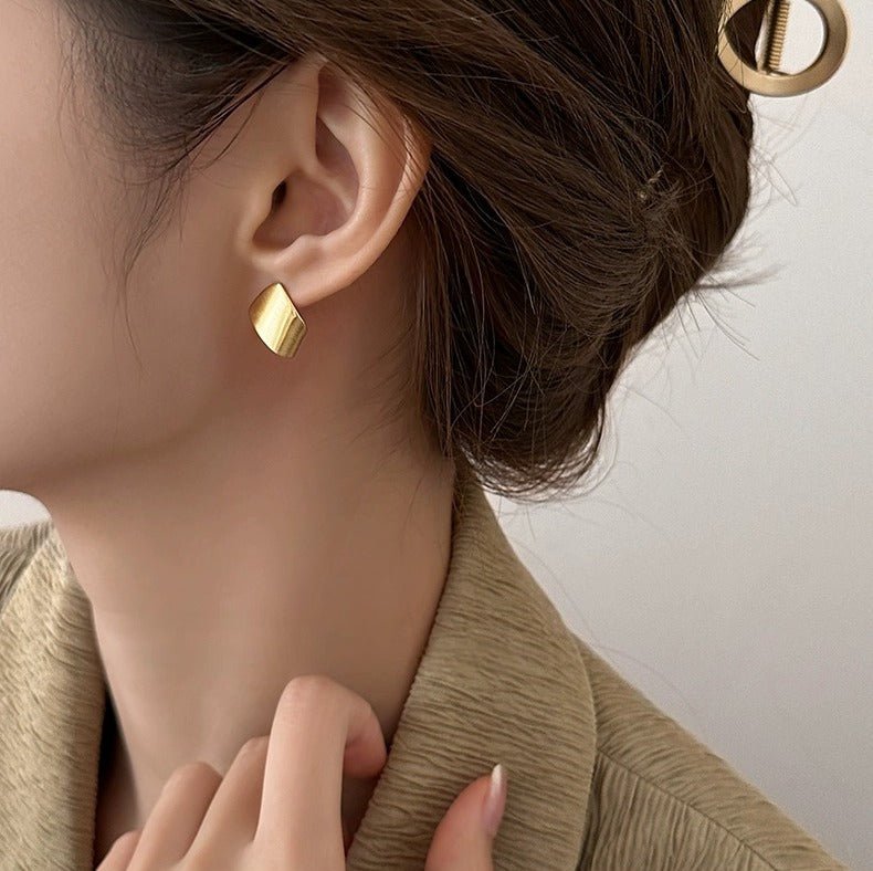 Mat Forgyldte Geometriske Øreringe – 14K Forgyldt & S925 Sølvnål - Lilla Villa