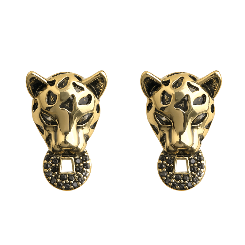 Panter Hoved Øreringe med Zirkonia – 18K Forgyldt & 925 Sølv Nål - Lilla Villa