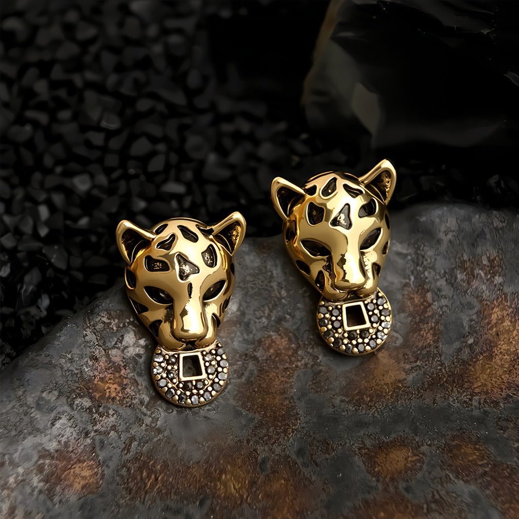 Panter Hoved Øreringe med Zirkonia – 18K Forgyldt & 925 Sølv Nål - Lilla Villa