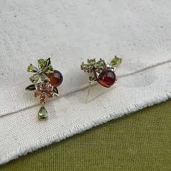 Kakiblomst Øreringe – Vintage Blomsterdesign med 14K Forgyldt & 925 Sølv Nål