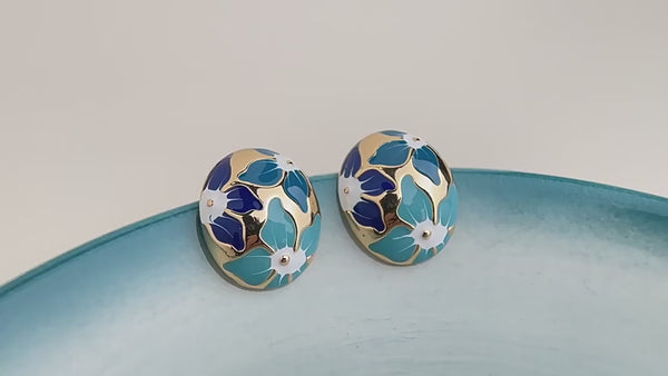 Blå Blomst Øreringe – 14K Forgyldt & S925 Sølvnål