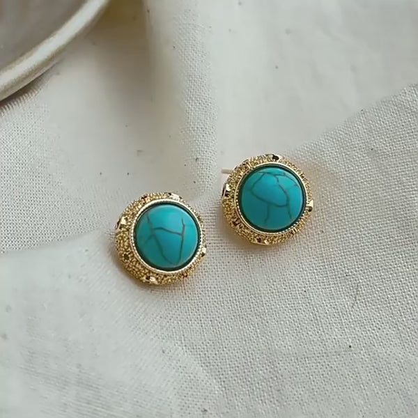 14K Forgyldte 925 Sølvnål Ørestikker med Turkis Sten – Klassisk og Elegant Design