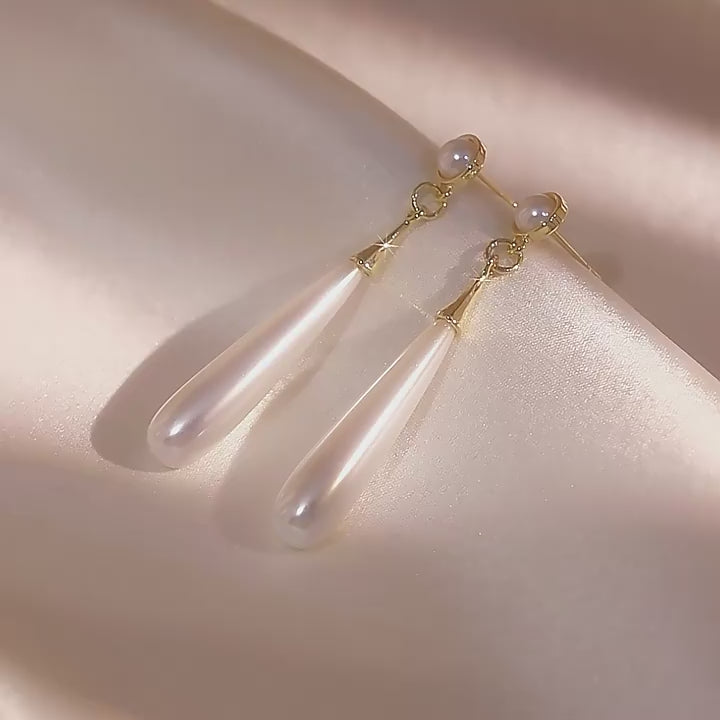 S925 sølv nål store perler lang øreringe