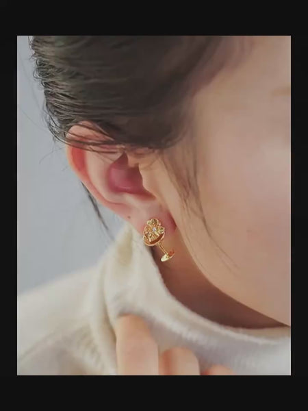 925 Sølvnål 18K Forgyldte Blomster Ørestikker – Elegant Bægerformet Design