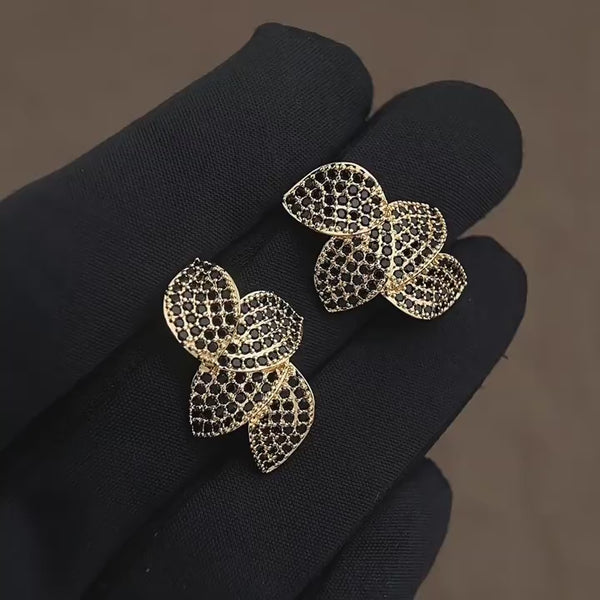 Sort Krystal Blad Øreringe – 14K Forgyldt & 925 Sølv Nål Design